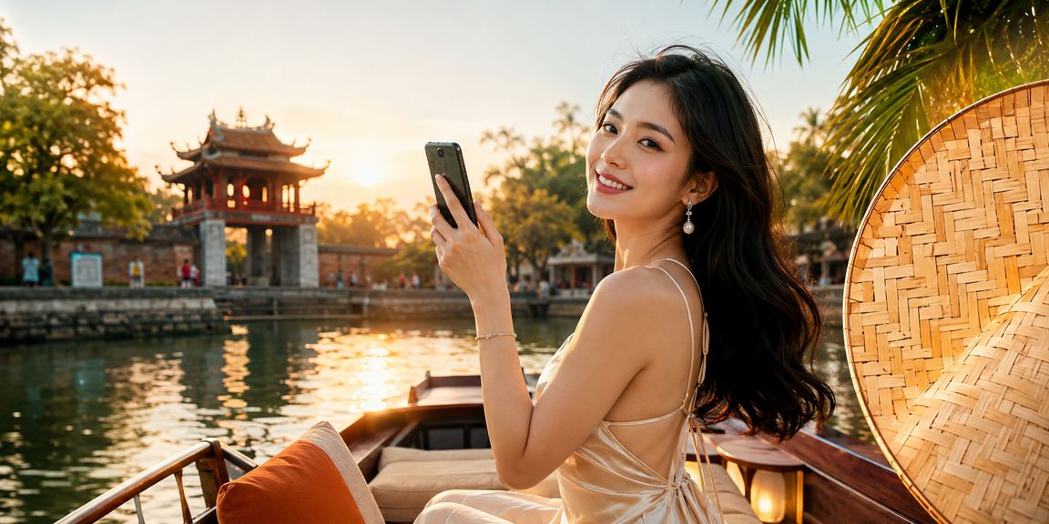 Người chơi tại Hà Nội sử dụng điện thoại tham gia casino trực tuyến bên cạnh nón lá truyền thống