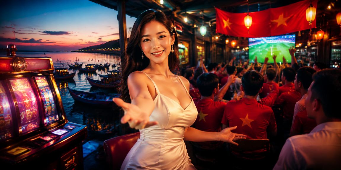 Người chơi thư giãn tại bãi biển Mũi Né tham gia slot game trực tuyến trên điện thoại