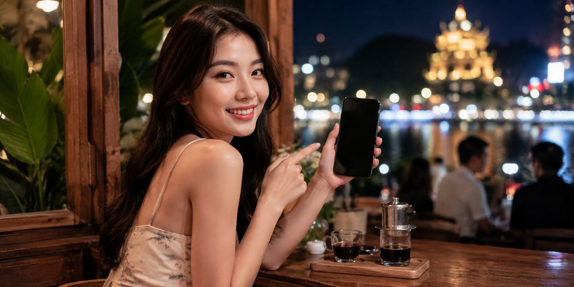 Người dùng tại Ninh Bình truy cập casino trực tuyến trên điện thoại trong quán cà phê yên tĩnh