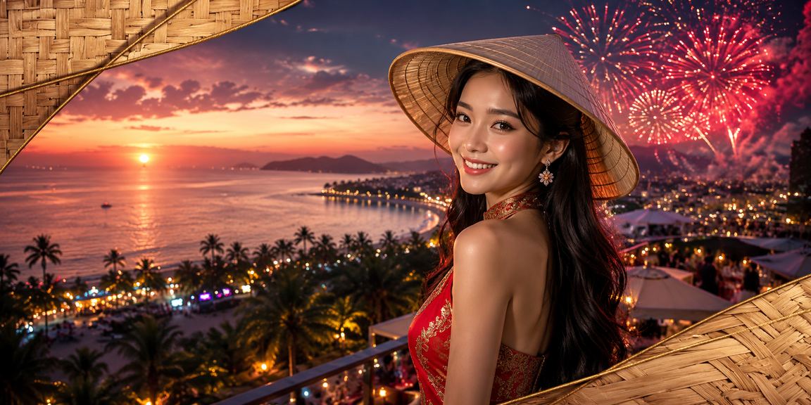 Người chơi xổ số và cá cược trực tuyến tại Phú Quốc với nón lá truyền thống Việt Nam